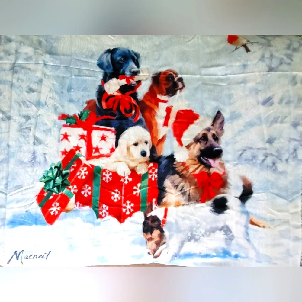 NIB The Macneil Studio Fabric Christmas Dog Shower Curtain